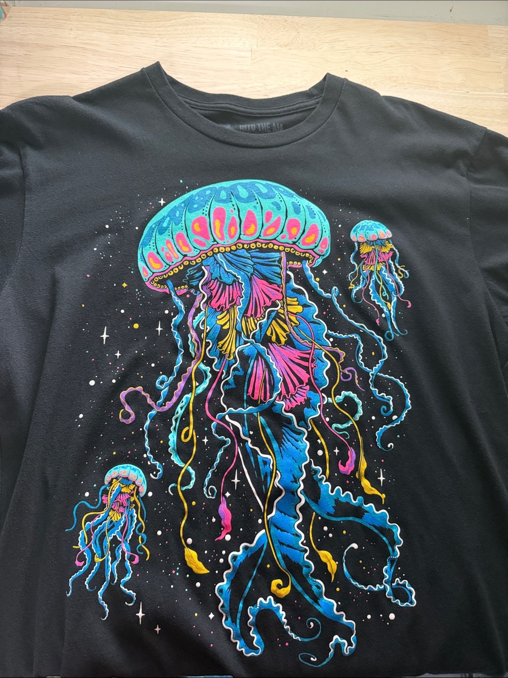 Black Short Sleeve Tee with Colorful Jellyfish Graphic